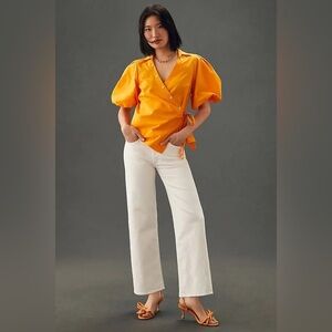 Edwin Marli Wide Leg Ankle Jeans in Eggshell White